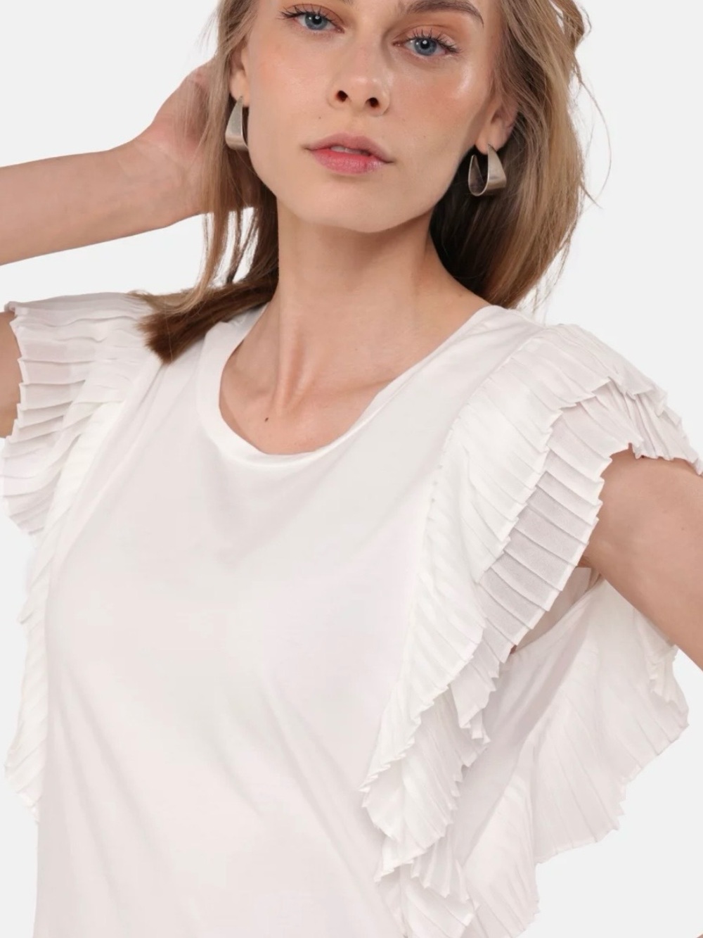 Mohito Women White layered pleated ruffles Sz M